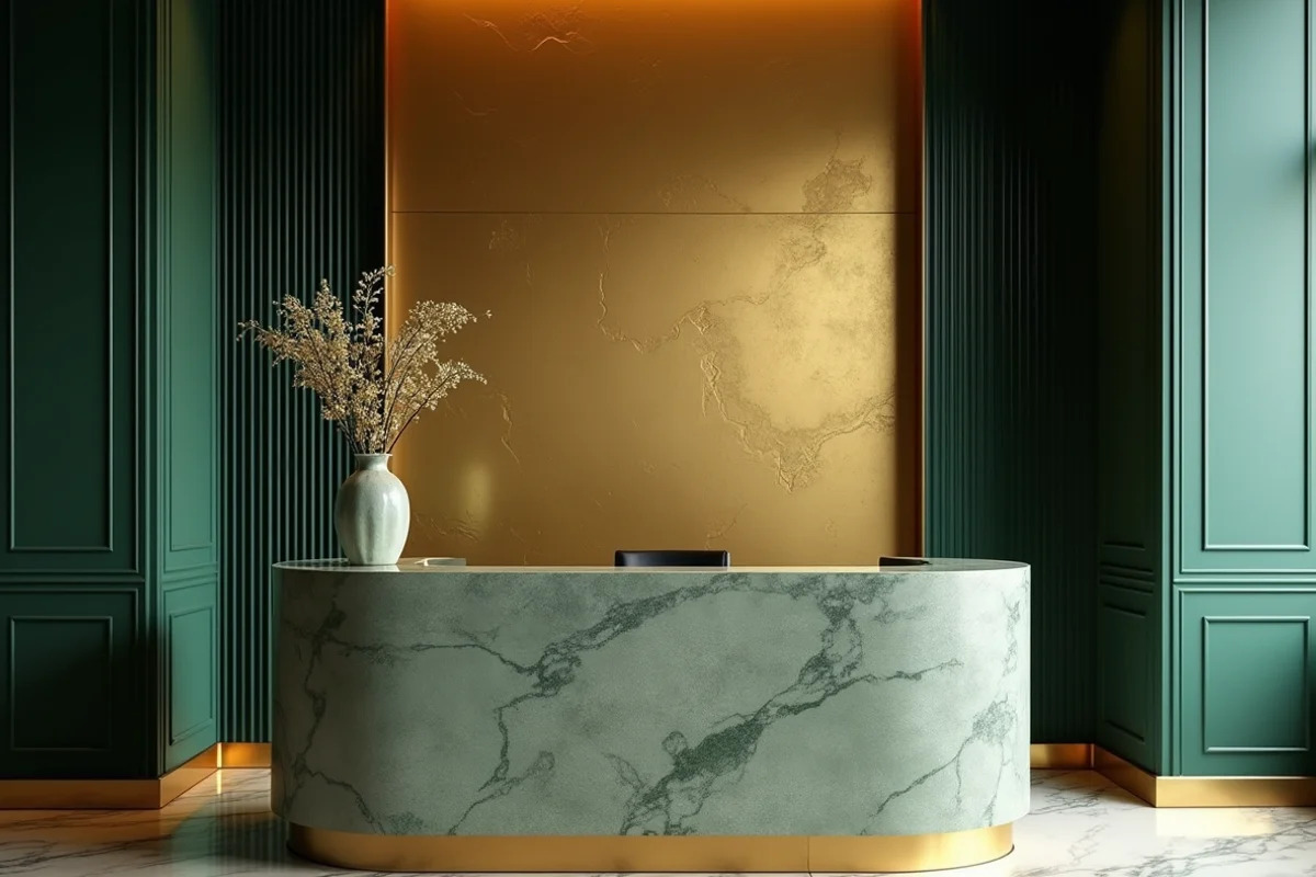 Ресепшн · золотая акцентная стена Oro Antico + Primo